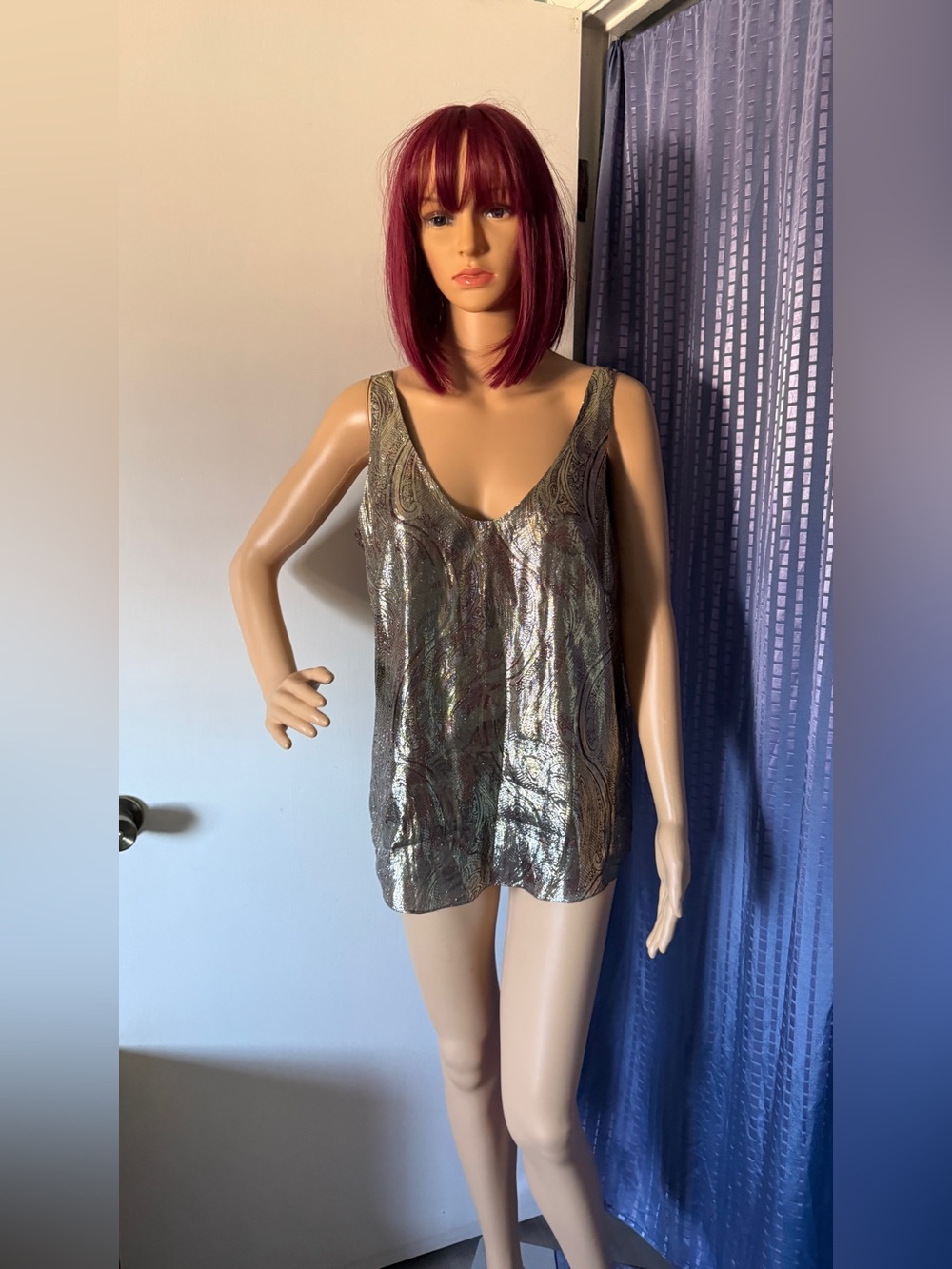 J.Crew Silk Metallic Jacquard Tank Top Size 10 Gold Paisley